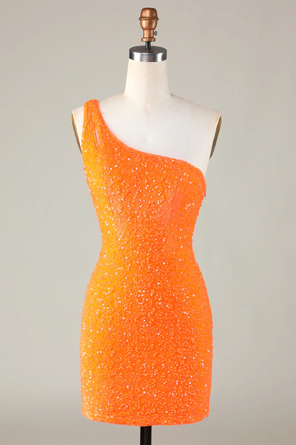 empire waist party dressesAmzcw Sequins One-Shoulder Orange Tight Beading Short Homecoming Dress