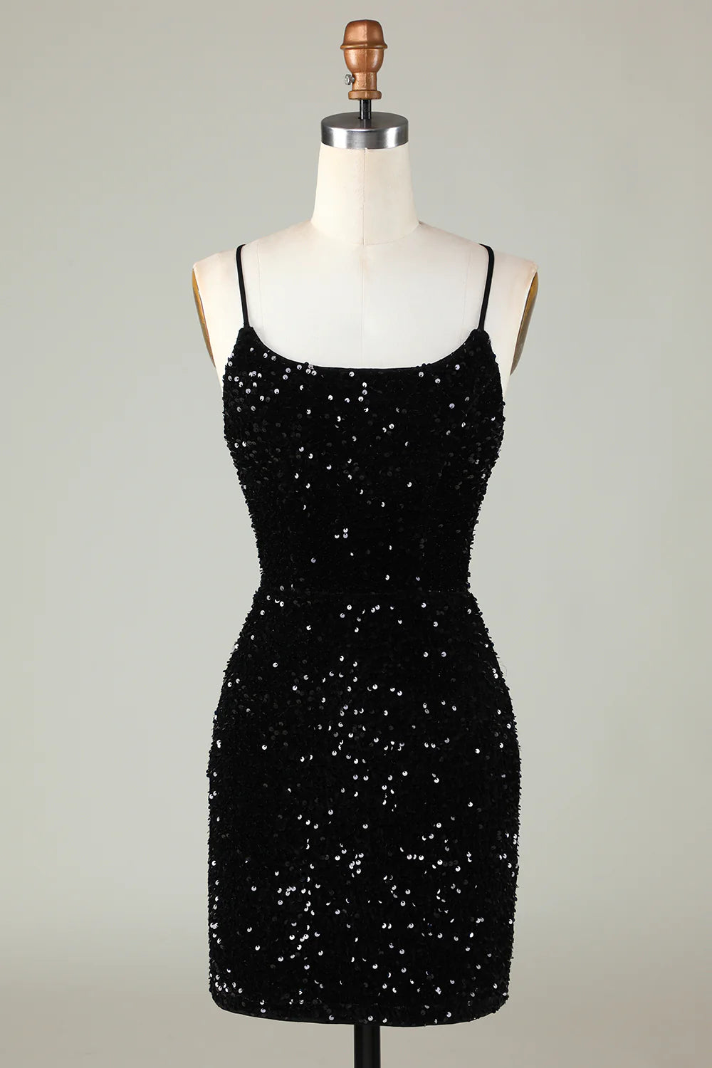 mother-of-the-bride party dressesAmzcw Sexy Black Sheath Spaghetti Straps Criss Cross Back Homecoming Dress With Sequins