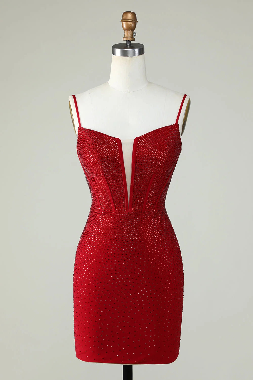 custom-made party dressesAmzcw Sheath Spaghetti Straps Red Short Homecoming Dress with Beading