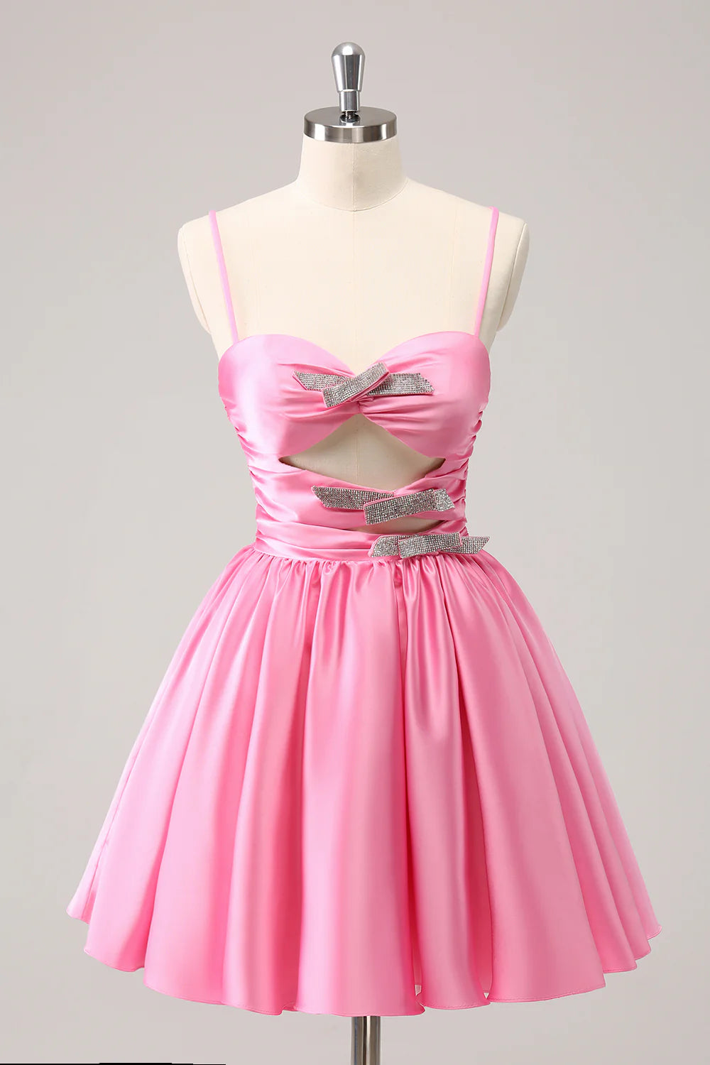 polyester party dressesAmzcw Sparkly Cute Pink A Line Spaghetti Straps Cut Out Homecoming Dress with Sequins