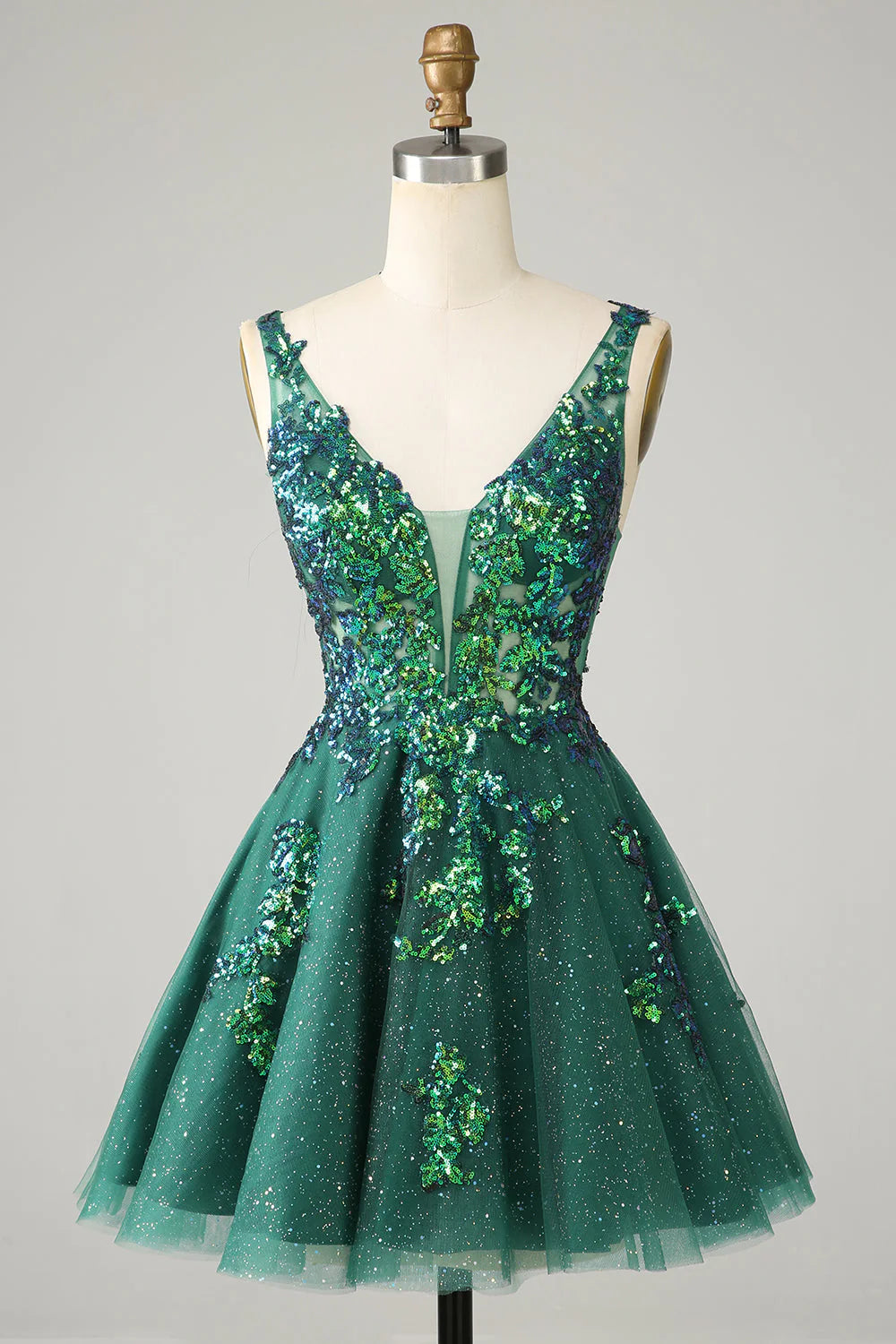 summer party dressesAmzcw Sparkly Dark Green A Line Glitter Short Homecoming Dress with Sequins