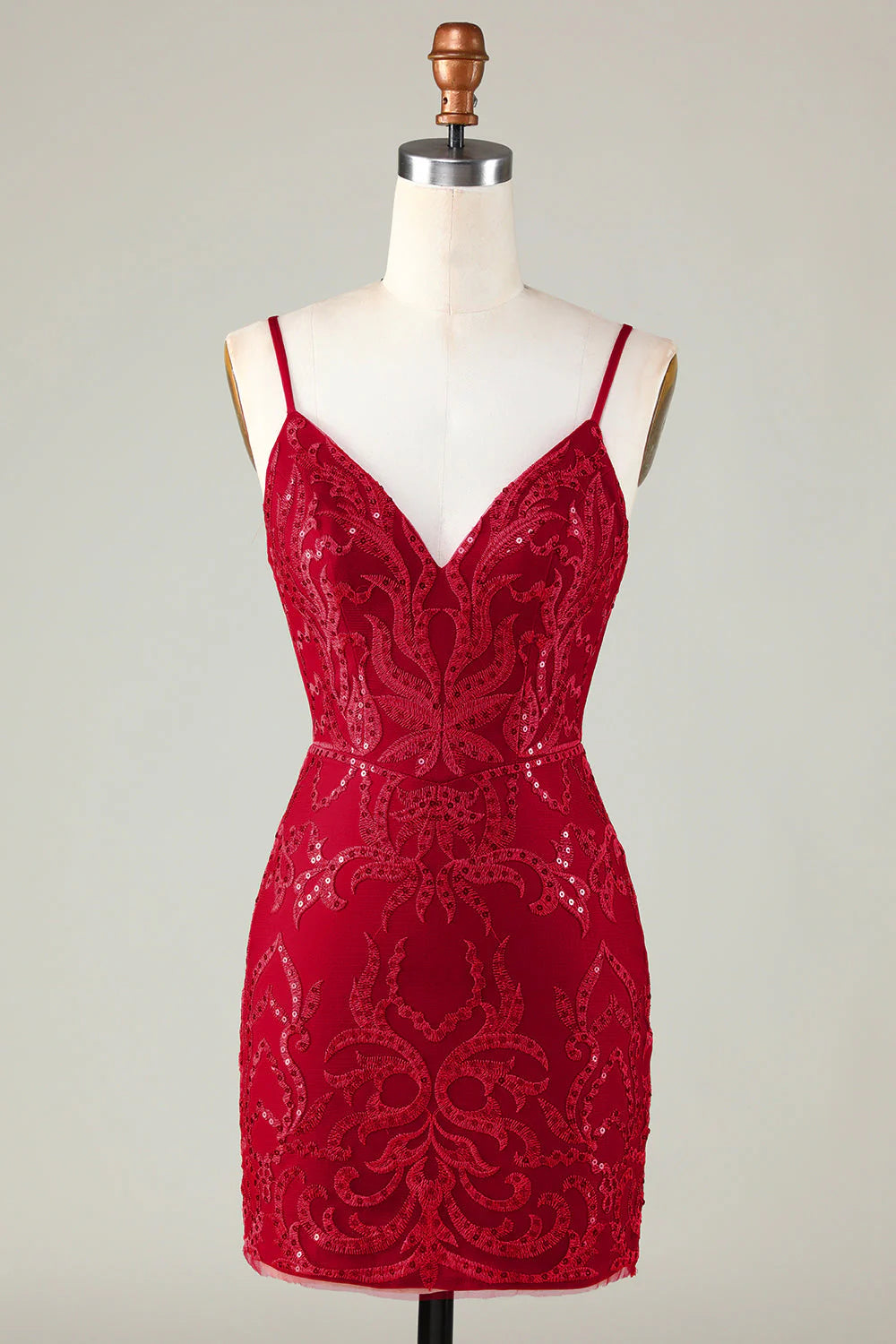 affordable party dressesAmzcw Sparkly Dark Red Sequins Spaghetti Straps Tight Short Homecoming Dress