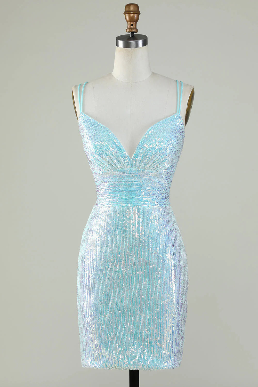 bachelor party dresses (for women)Amzcw Sparkly Light Blue Sheath Sequins Short Homecoming Dress with Criss Cross Back