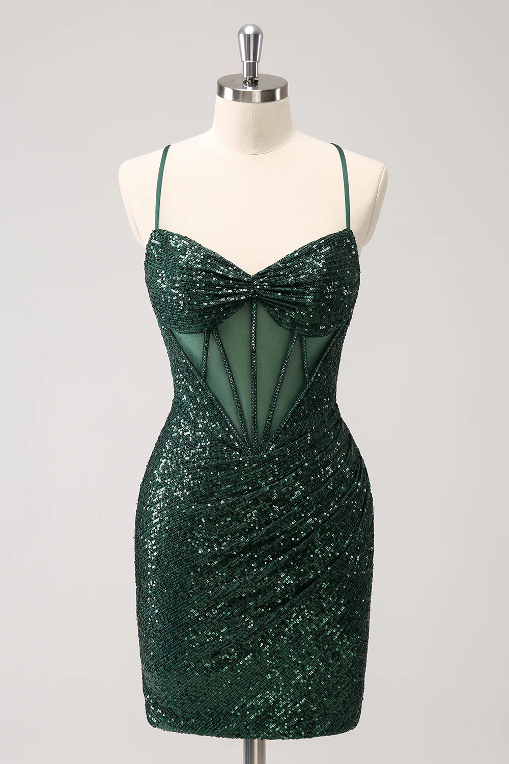 bachelorette party dressesAmzcw Sparkly Unique Dark Green Tight Sequin Corset Homecoming Dress with Lace Up Back