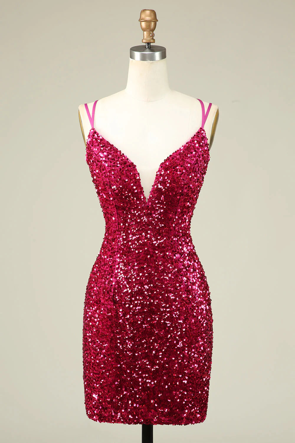 prom party dressesAmzcw Stylish Fuchsia Spaghetti Straps Tight Homecoming Dress with Sequins