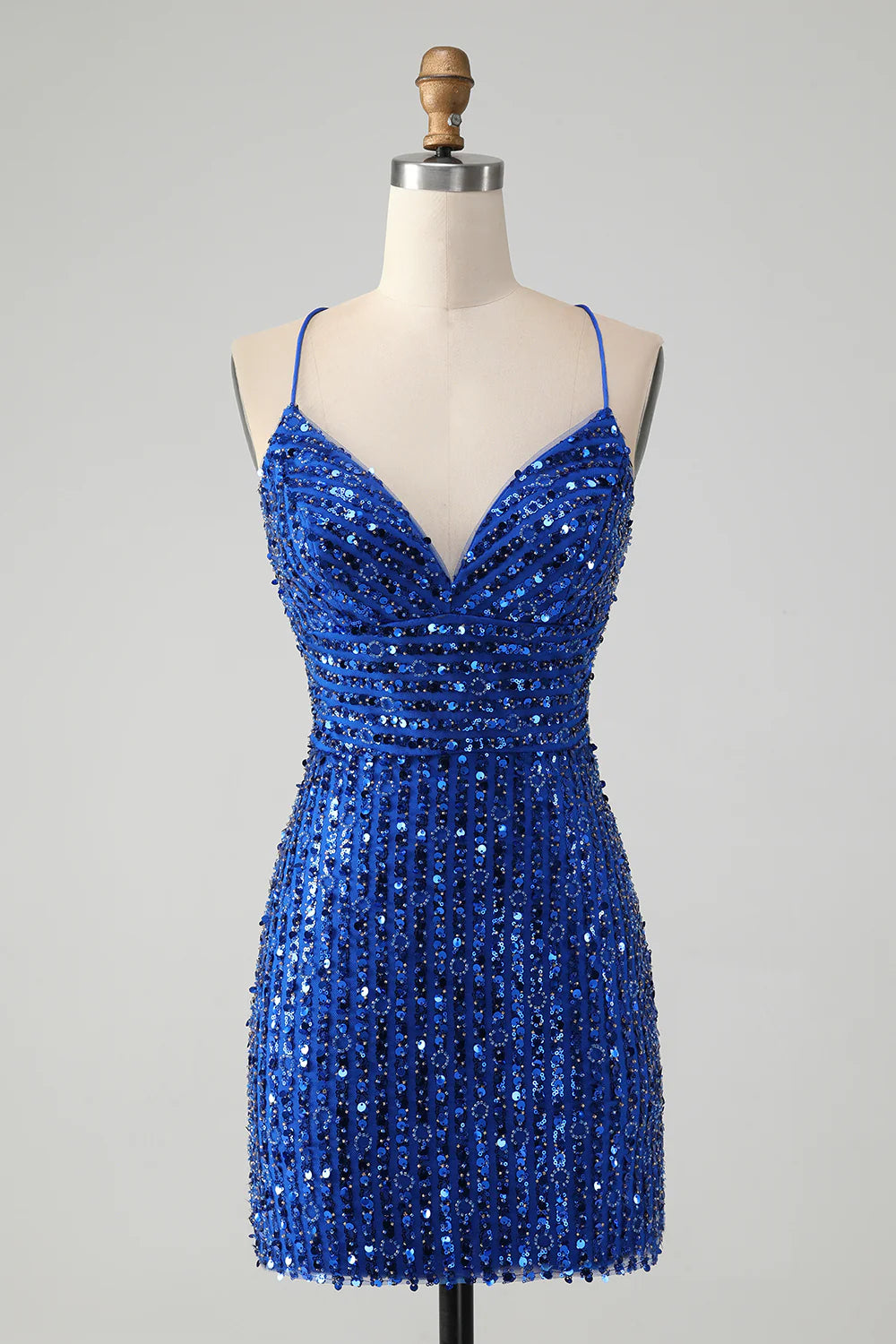 elegant party dressesAmzcw Stylish Royal Blue Sheath Criss Cross Back Short Homecoming Dress with Sequins