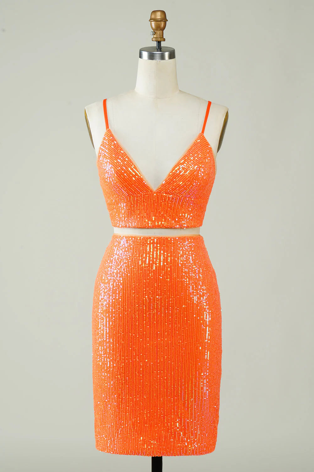 maximalist party dressesAmzcw Two Piece Orange Sequins Tight Homecoming Dress