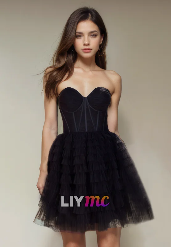 chiffon party dressesSweetheart Sleeveless Tulle A-Line Short Homecoming Dress