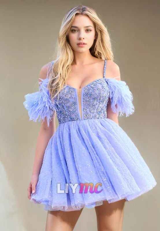 themed party dressesOff-Shoulder Appliques Tulle A-Line Short Homecoming Dress