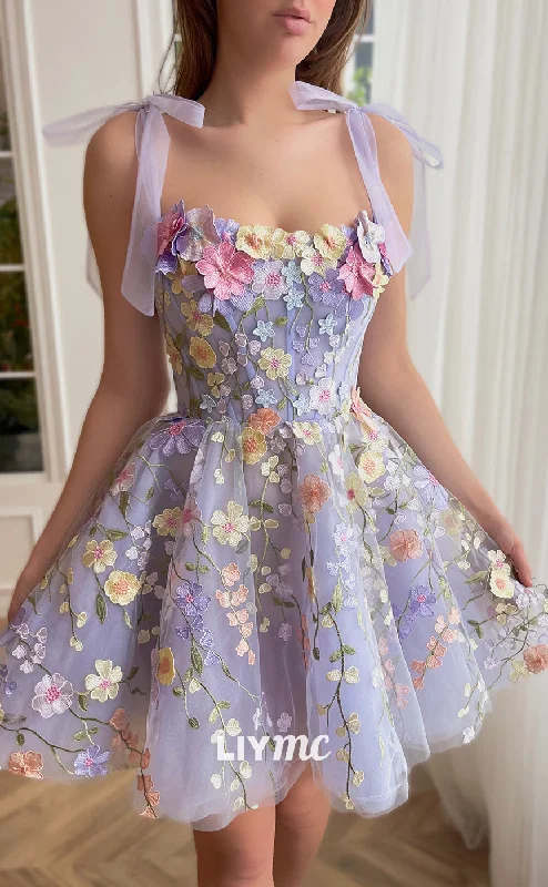 sweetheart-neck party dressesLY075 - Square Sleeveless Floral Embellished Pleated A-Line Short Homecoming Dress