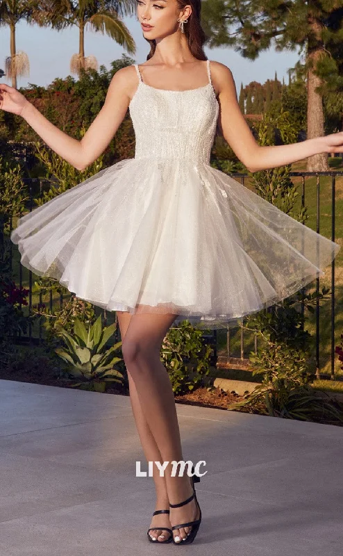 stylish party dressesLY155 - Sccop A Line Pleated Sparkly Short Homecoming Dress