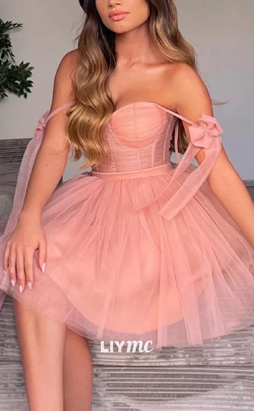 pastel party dressesLY246 - Off-Shoulder Strapless A-Line Short Homecoming Dress