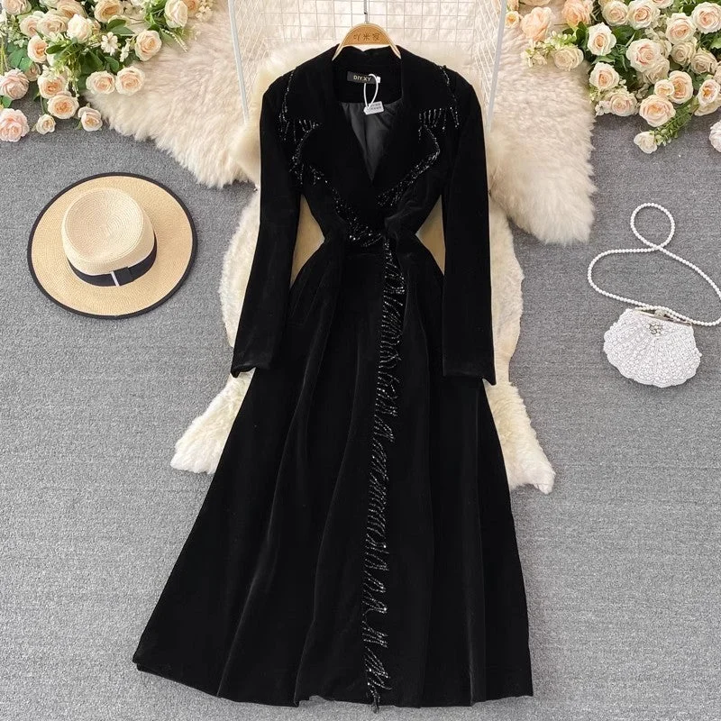 maxi dresses with long sleevesFashion Velvet Long Skirt Jacket Dress    S4173