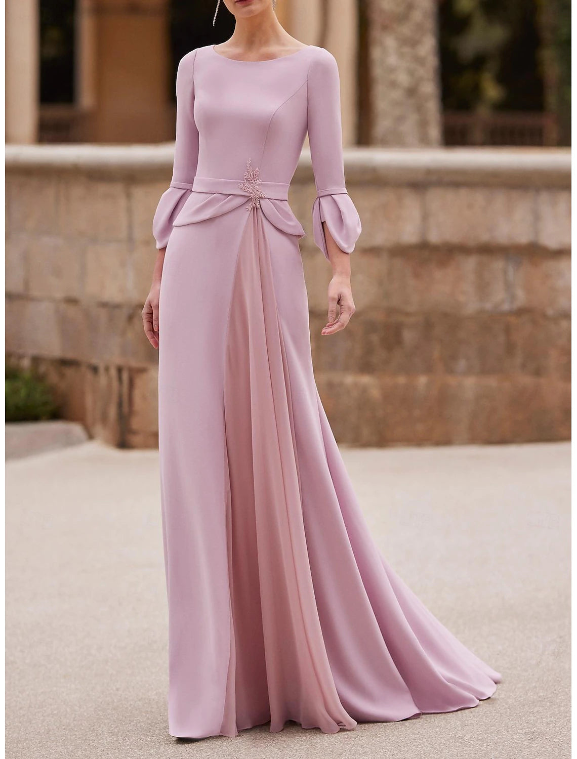 budget-friendly wedding dressesMermaid / Trumpet Elegant Floor Length Chiffon Length Sleeve with Crystal Mother of the Bride Dress