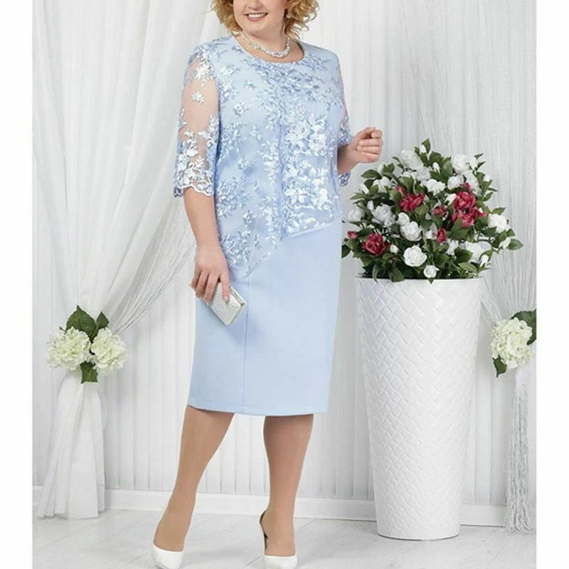 statement wedding dressesMother Of The Bride Dress Elegant Plus Size Half Sleeve Lace Spandex Layered Knee Length