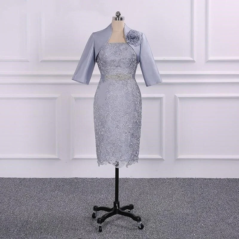 plus-size friendly wedding dressesMother Of The Bride Dress Vintage Lace Sheath 3/4 Sleeve Tea Length With Jacket