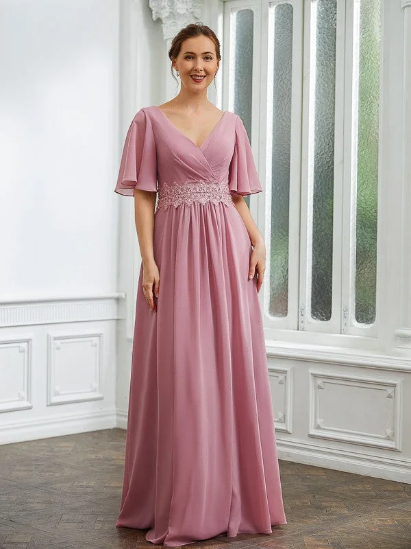 made-to-order wedding dressesMother of the Bride Dresses A-Line Chiffon Ruched V-neck 1/2 Sleeves Floor-Length