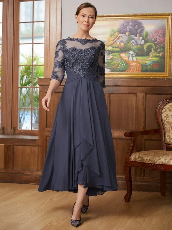 wedding dress with built-in petticoatMother of the Bride Dresses A-Line/Princess Chiffon Applique 3/4 Sleeves Asymmetrical