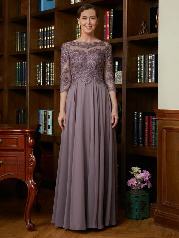 silk wedding dressesMother of the Bride Dresses A-Line/Princess Chiffon Lace 3/4 Sleeves Floor-Length