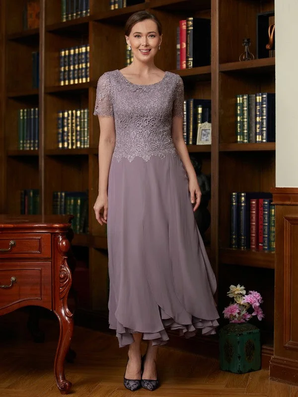 wedding dress with detachable sleevesMother of the Bride Dresses A-Line Princess Chiffon Lace Short Sleeves Ankle-Length