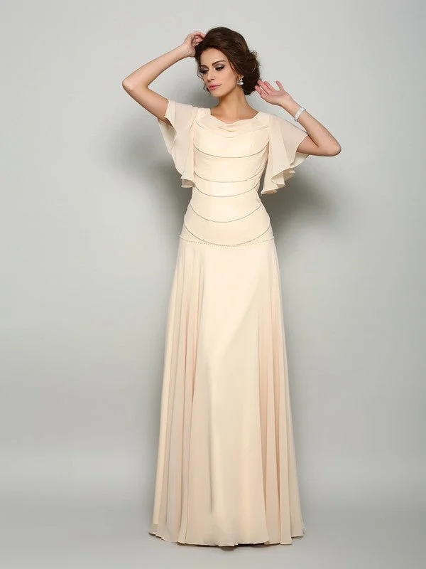 tulle wedding dressesMother of the Bride Dresses A-Line Princess Square Beading Short Sleeves Long Chiffon