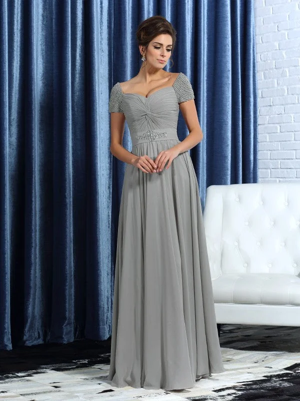 unique wedding dressesMother of the Bride Dresses A-Line Sweetheart Beading Short Sleeves Long Chiffon