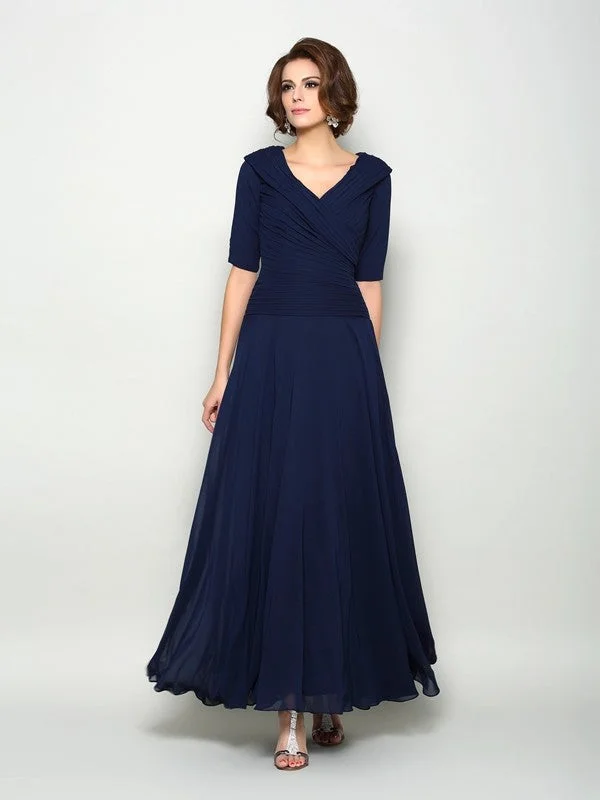 vintage elegance wedding dressesMother of the Bride Dresses A-Line V neck 1/2 Sleeves Long Chiffon