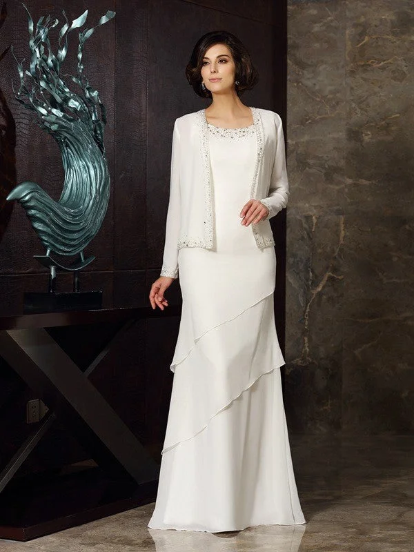 custom-fitted wedding dressesMother of the Bride Dresses Sheath/Column Beading Sleeveless Long Chiffon