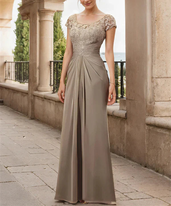 vintage elegance wedding dressesMother Of The Bride Dresses Sheath Scoop Floor-Length Chiffon With Lace Ruffle Dresses