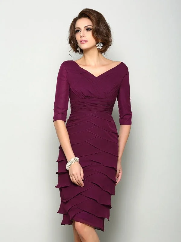 modern elegance wedding dressesMother of the Bride Dresses Sheath V neck 1/2 Sleeves Short Chiffon