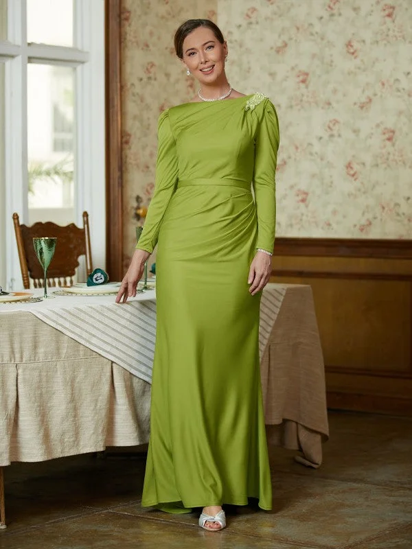 wedding dress cleaningSheath/Column Jersey Ruched Scoop Long Sleeves Floor-Length Mother of the Bride Dresses