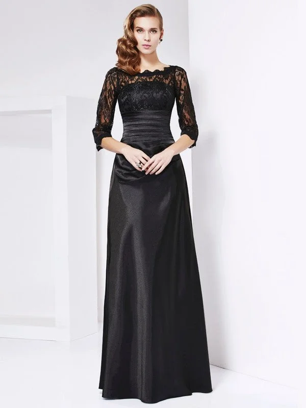 fairy tale wedding dressesSheath/Column Off the Shoulder 3/4 Sleeves Lace Long  Woven Satin Mother of the Bride Dresses