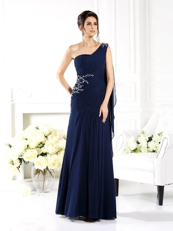 elegant wedding dressesSheath/Column One-Shoulder Sleeveless Long Chiffon Mother of the Bride Dresses