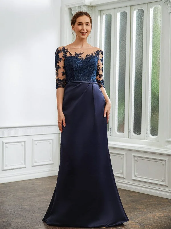 trendy wedding dressesSheath/Column Satin Applique Bateau 1/2 Sleeves Sweep/Brush Train Mother of the Bride Dresses