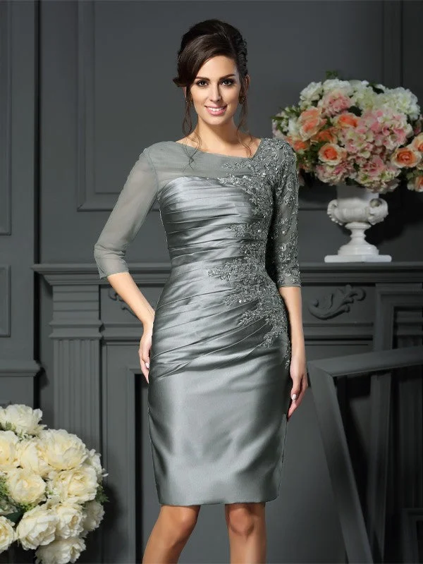 illusion sleeve wedding dressesSheath/Column Scoop Beading 1/2 Sleeves Short Satin Mother of the Bride Dresses