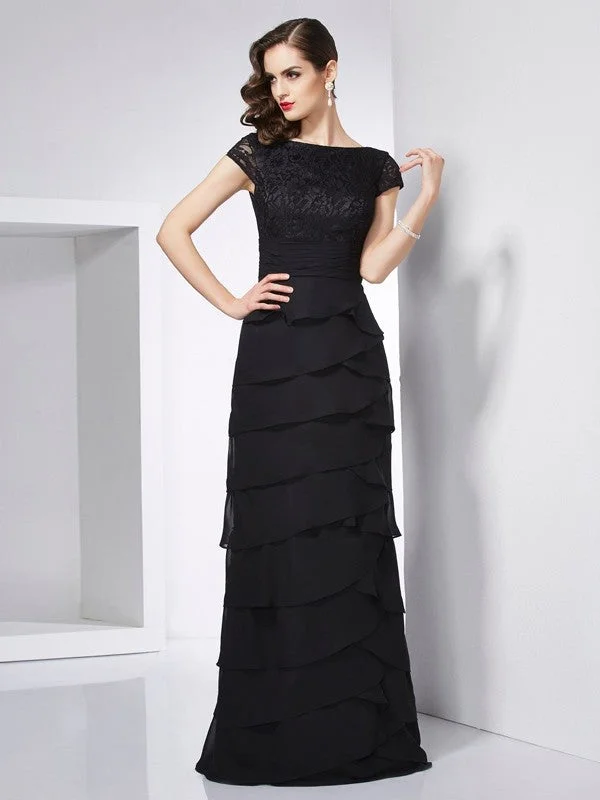 maxi dresses with spaghetti strapsSheath/Column Scoop Short Sleeves Long Chiffon Dresses