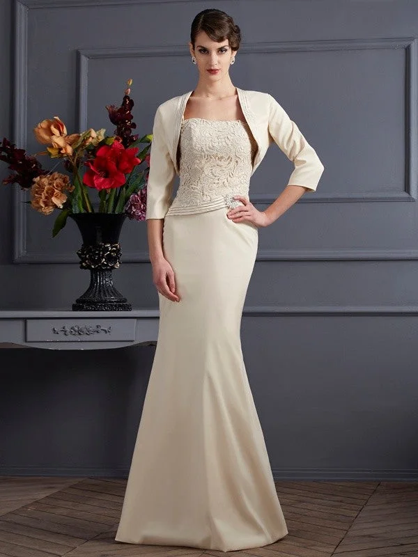 high-low wedding dressesSheath/Column Square Sleeveless Lace Long  Woven Satin Mother of the Bride Dresses