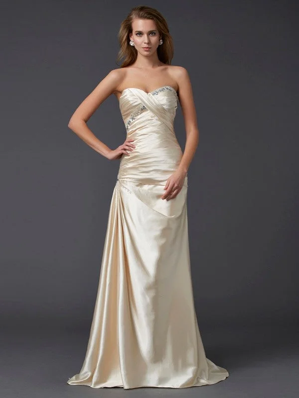 maxi dresses with front pocketsSheath/Column Sweetheart Sleeveless Beading Long  Woven Satin Dresses