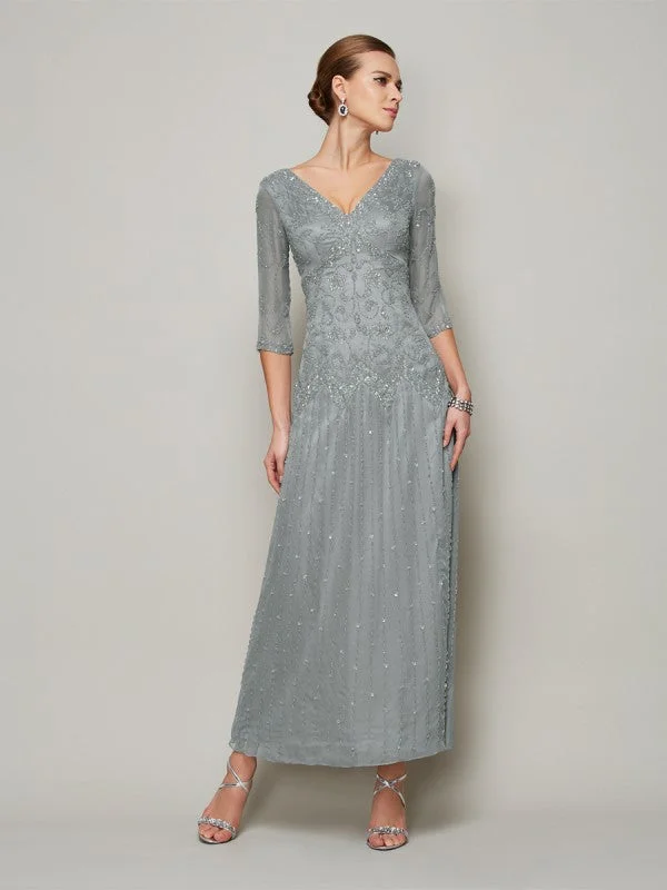 church wedding dressesSheath/Column V-neck 1/2 Sleeves Beading Long 30D Chiffon Mother of the Bride Dresses