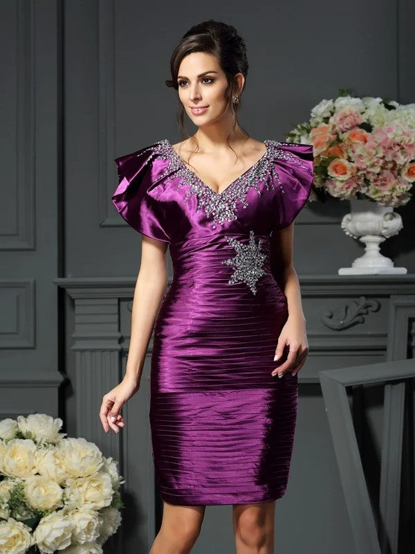 ball gown wedding dressesSheath/Column V-neck Beading Sleeveless Short  Woven Satin Mother of the Bride Dresses