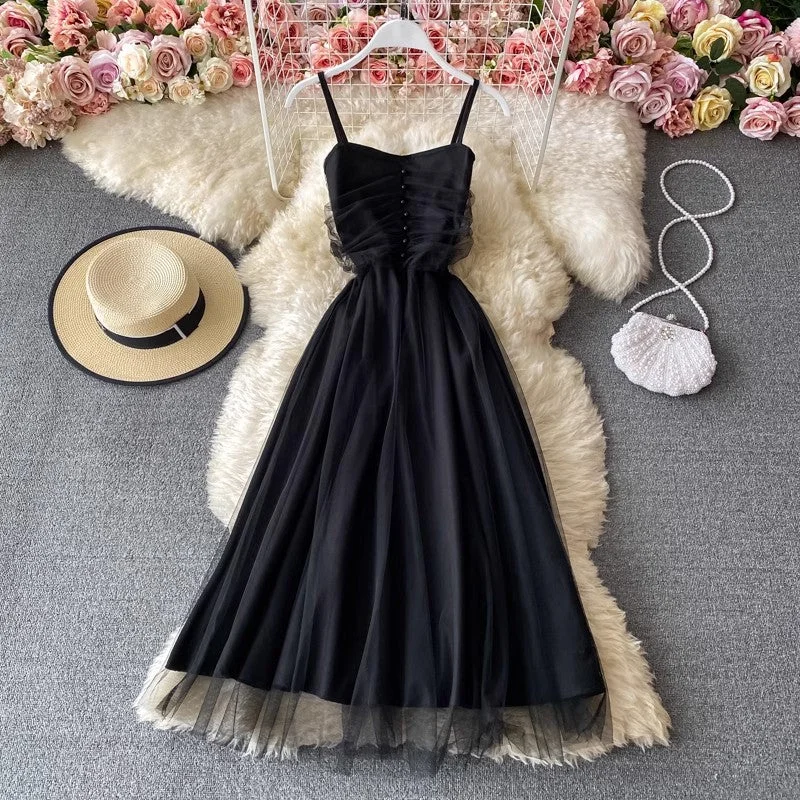 maxi dresses for casual Fridayssleeveless dress new suspender skirt mesh long skirt     S4187