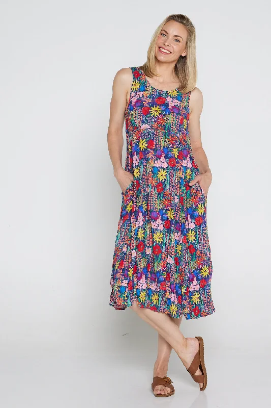 Sleeveless Dress With Spaghetti StrapsSleeveless Waterhouse Dress - Rainbow Wildflowers