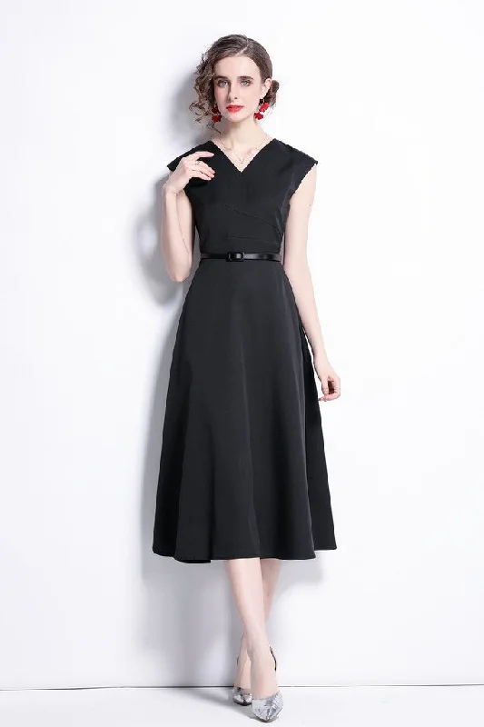 Sleeveless Dress GraduationBlack Office A-line V-neck Sleeveless Below Knee Dress