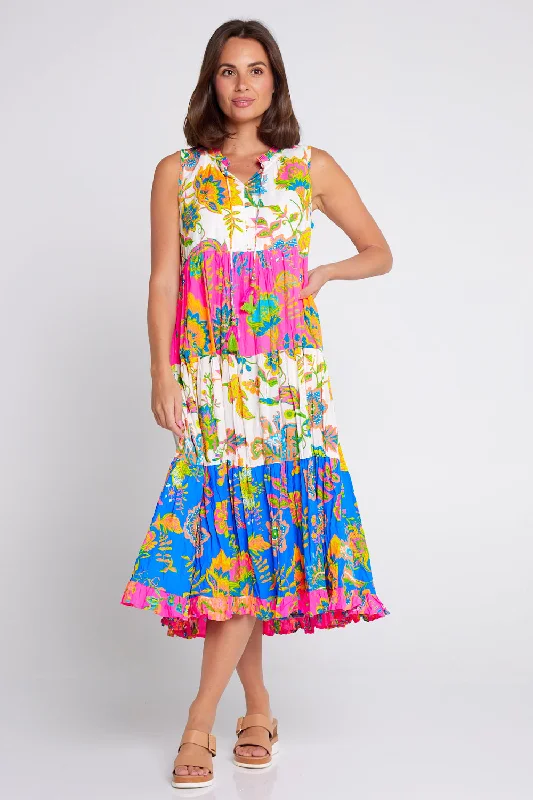 Sleeveless Dress With Geometric PrintsLe Monre Sleeveless Dress - Fluro Floral Print