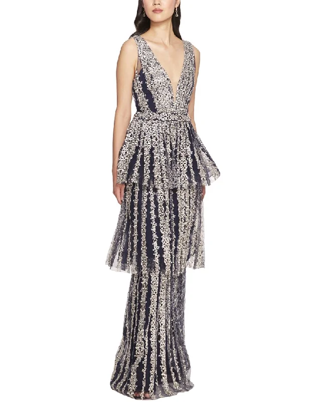 Sleeveless Dress With Button-Up BackMarchesa Notte Sleeveless Tiered Ball Solid Dress