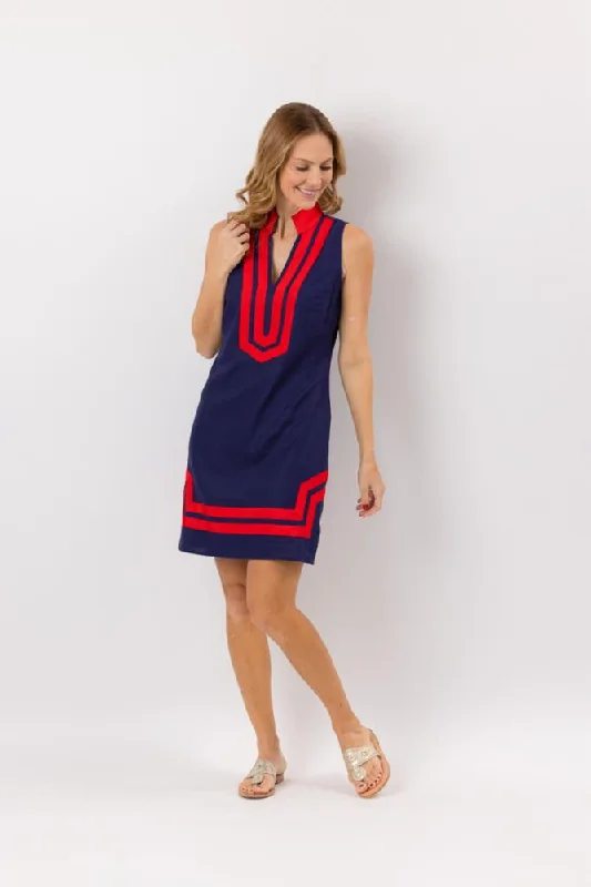 Sleeveless Dress With Keyhole BackSail to Sable Sleeveless Classic Tunic Dress - Navy/Red