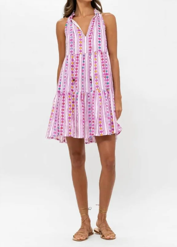 Sleeveless Dress High-LowSleeveless Tiered Short Dress In Trapeze Lilac Print