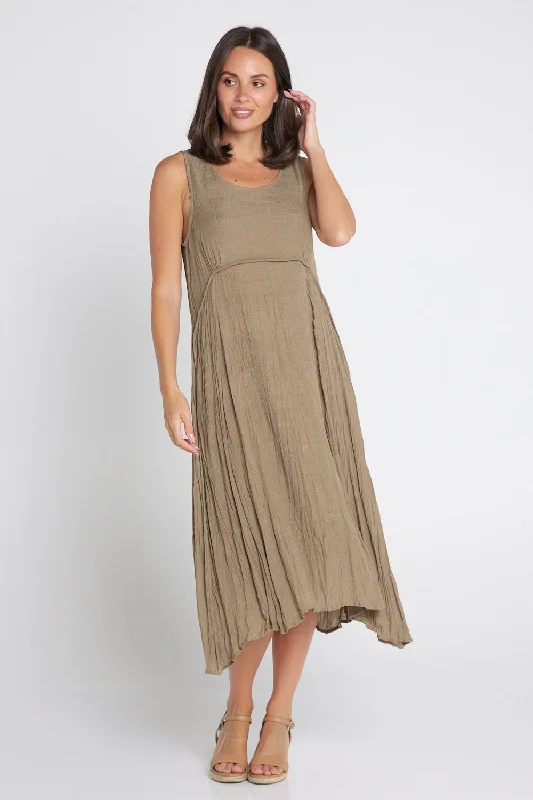 Sleeveless Dress With LaceSleeveless Waterhouse Dress - Brown/Khaki