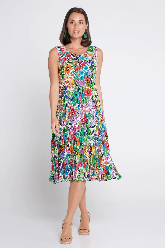 Sleeveless Dress With ChecksWelwyn Sleeveless Short Godet Dress - Floral Print