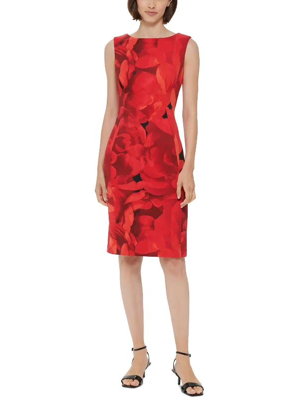 Sleeveless Dress With FrillsWomens Floral Sleeveless Sheath Dress